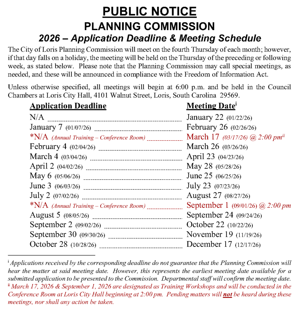 2026 Schedule of Meetings & Deadlines